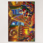 Kerstman met kerstversiering kerstverlichting legpuzzel (Verticaal)