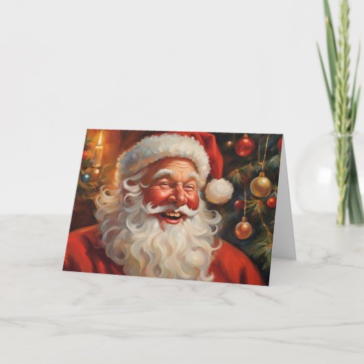 Kerstman met kerstversiering uit het verleden  feestdagen kaart (Voorkant)