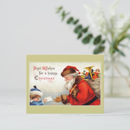  kerstman met kind en kerstwens briefkaart (Staand voorkant)