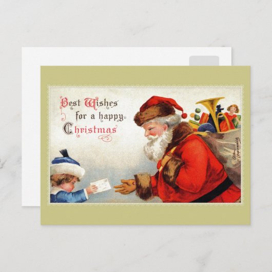 kerstman met kind en kerstwens briefkaart (Voorkant / Achterkant)