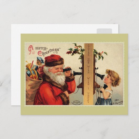 Kerstman met kind en oude telefoon Briefkaart (Voorkant / Achterkant)