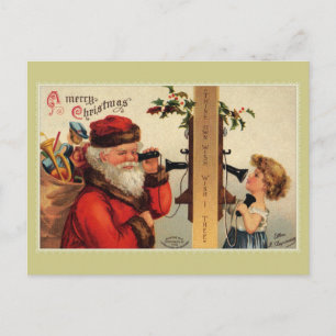 Kerstman met kind en oude telefoon Briefkaart
