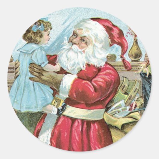 Kerstman met kind Ronde Sticker (Voorkant)