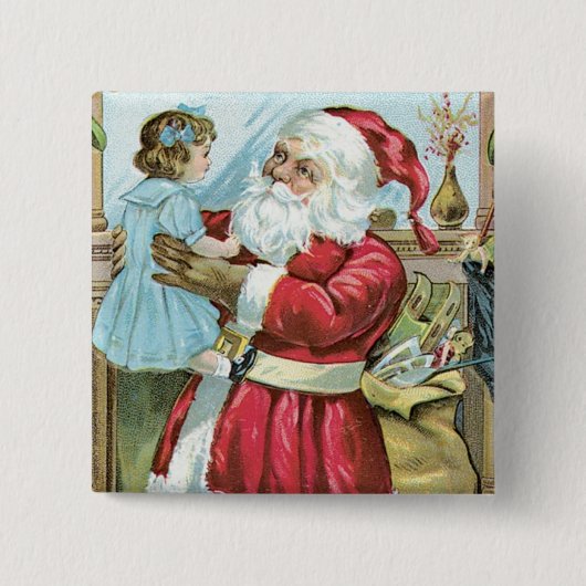  Kerstman met kind Vierkante Button 5,1 Cm (Voorkant)