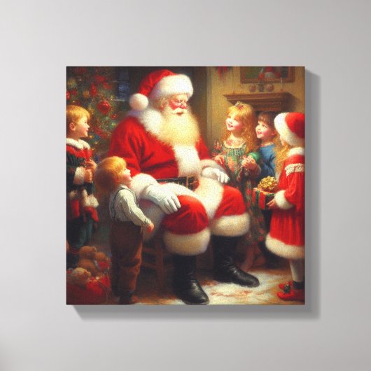 Kerstman met Kinderen 3 Canvas Afdruk (Voorkant)