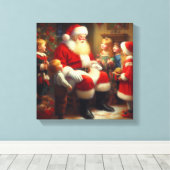 Kerstman met Kinderen 3 Canvas Afdruk (Insitu (Houten vloer))