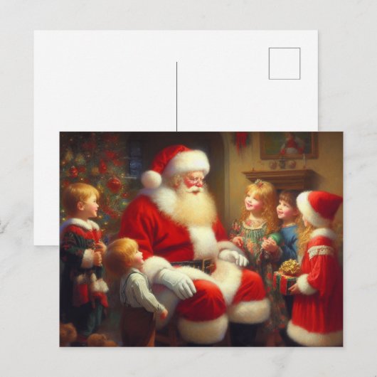 Kerstman met kinderen 3 feestdagenkaart (Voorkant / Achterkant)