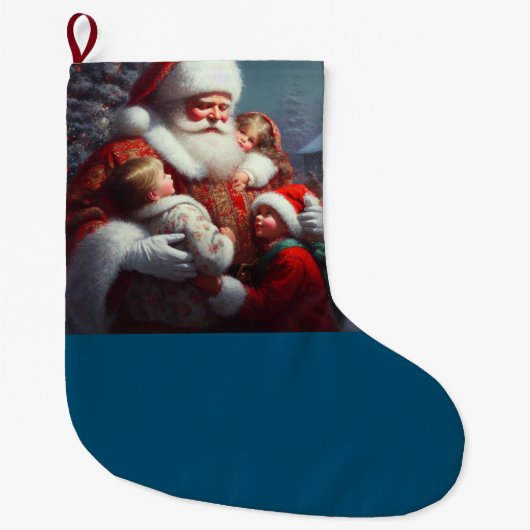 Kerstman met kinderen 4 grote kerstsok (Voorkant)