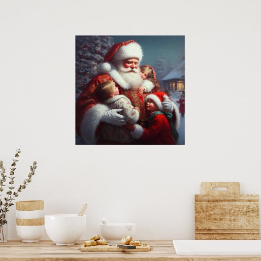 Kerstman met kinderen 4 poster (Keuken)