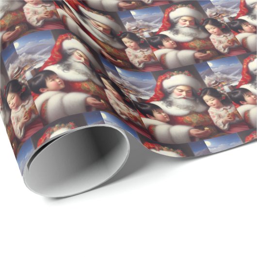 Kerstman met kinderen 5 cadeaupapier (Rol Hoek)