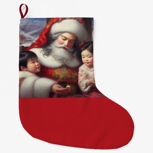 Kerstman met kinderen 5 grote kerstsok (Voorkant)