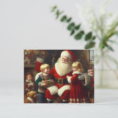 Kerstman met kinderen 6 feestdagenkaart (Staand voorkant)