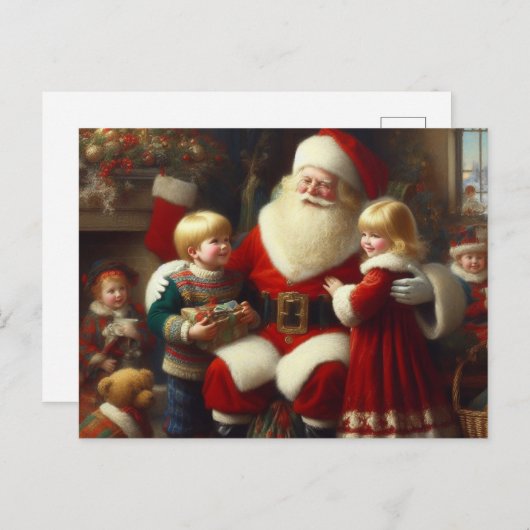 Kerstman met kinderen 6 feestdagenkaart (Voorkant / Achterkant)