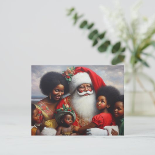 Kerstman met kinderen 7 feestdagenkaart (Staand voorkant)