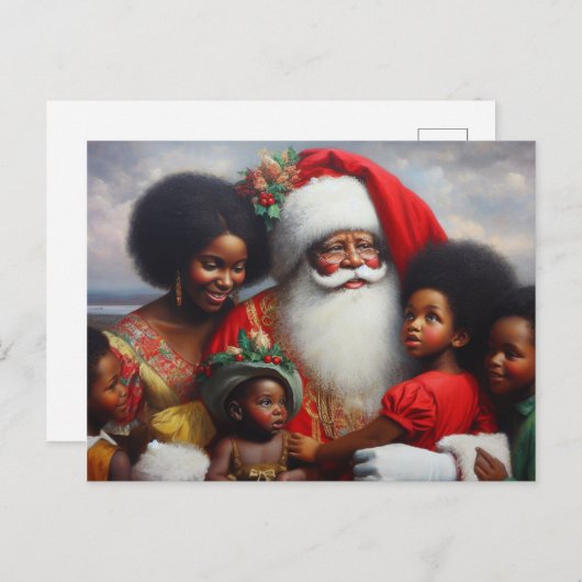 Kerstman met kinderen 7 feestdagenkaart (Voorkant / Achterkant)