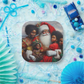 Kerstman met kinderen 7 papieren bordje (Feest)