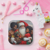 Kerstman met kinderen 7 papieren bordje (Feest)