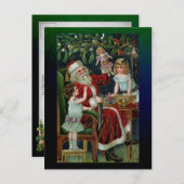 kerstman met kinderen, cadeautjes en mistletoe briefkaart (Voorkant / Achterkant)