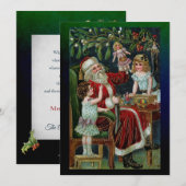  kerstman met kinderen, cadeautjes en mistletoe feestdagenkaart (Voorkant / Achterkant)