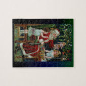 kerstman met kinderen, cadeautjes en mistletoe legpuzzel (Horizontaal)