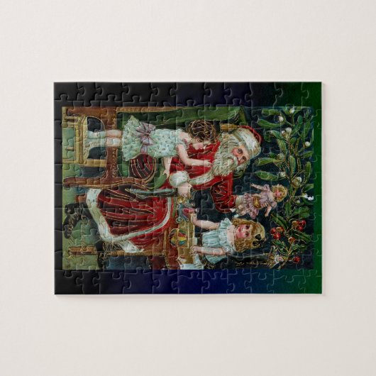 kerstman met kinderen, cadeautjes en mistletoe legpuzzel (Horizontaal)