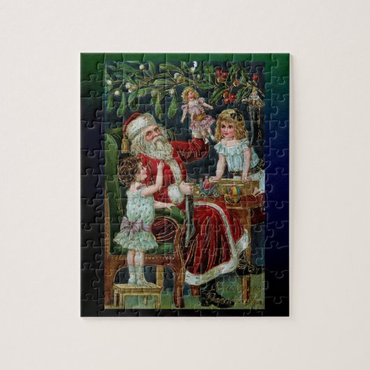 kerstman met kinderen, cadeautjes en mistletoe legpuzzel (Verticaal)