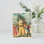 Kerstman met kinderen en kerstboom, vintage briefkaart (Staand voorkant)
