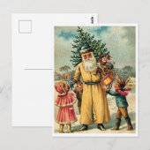 Kerstman met kinderen en kerstboom, vintage briefkaart (Voorkant / Achterkant)