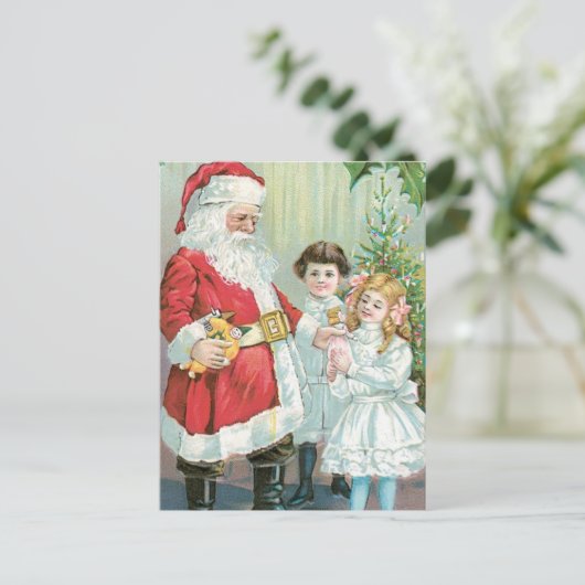 Kerstman met Kinderen Feestdagenkaart (Staand voorkant)