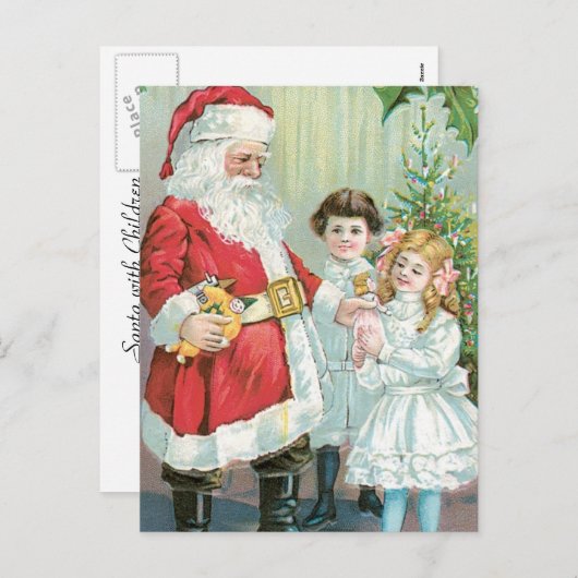 Kerstman met Kinderen Feestdagenkaart (Voorkant / Achterkant)