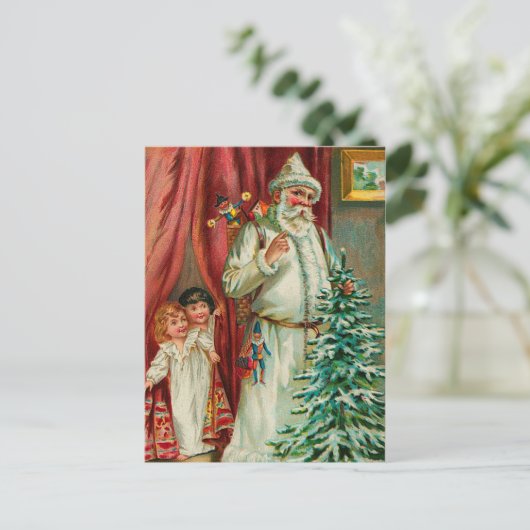  kerstman met Kinderen Feestdagenkaart (Staand voorkant)