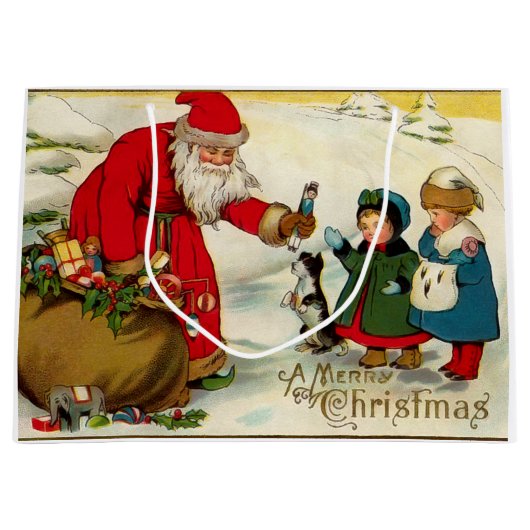  kerstman met kinderen groot cadeauzakje (Voorkant)