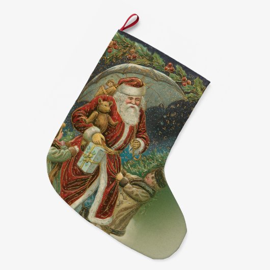 kerstman met kinderen grote kerstsok (Voorkant (Hangend))