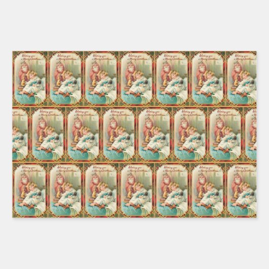  kerstman met kinderen inpakpapier vel (Voorkant 3)