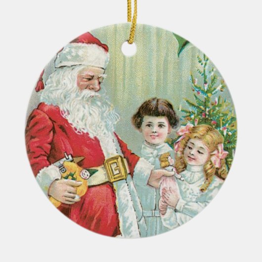 Kerstman met kinderen keramisch ornament (Voorkant)