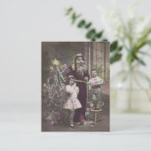 Kerstman met kinderen, kerstboom, vintage briefkaart (Staand voorkant)