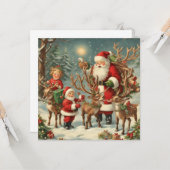 Kerstman met kinderen, rendieren en cadeaus  kaart (Voorkant / Achterkant in situ)