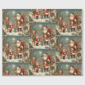 kerstman met kinderen, rendieren en geschenken cadeaupapier (Vlak)