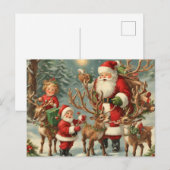  kerstman met kinderen, rendieren en geschenken feestdagenkaart (Voorkant / Achterkant)