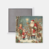 kerstman met kinderen, rendieren en geschenken magneet (Voorkant / Achterkant)