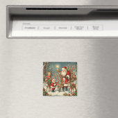 kerstman met kinderen, rendieren en geschenken magneet (Insitu (Vaatwasser))