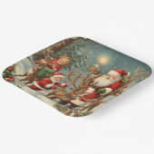 kerstman met kinderen, rendieren en geschenken papieren bordje (Gebogen)