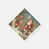 kerstman met kinderen, rendieren en geschenken servet (Hoek)