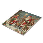 kerstman met kinderen, rendieren en geschenken tegeltje (Zijkant)