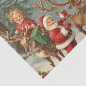 kerstman met kinderen, rendieren en geschenken tissuepapier (Detail)