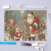 kerstman met kinderen, rendieren en geschenken tissuepapier (Craft)