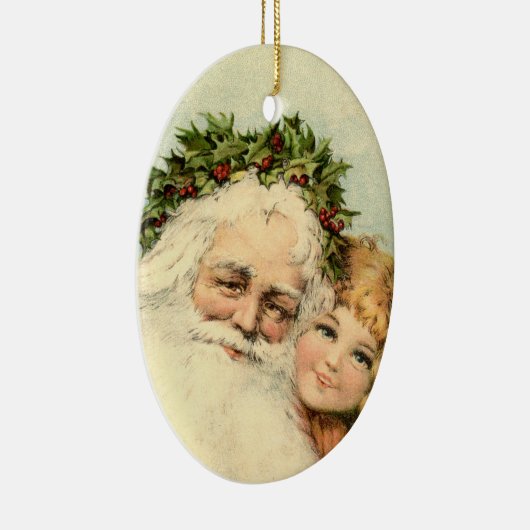  kerstman met kinderversiering keramisch ornament (Rechts)