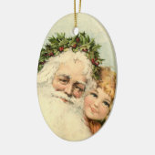 kerstman met kinderversiering keramisch ornament (Links)