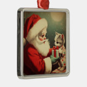  Kerstman met Kitten Retro Santa Metalen Ornament (Rechts)