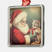  Kerstman met Kitten Retro Santa Metalen Ornament (Links)